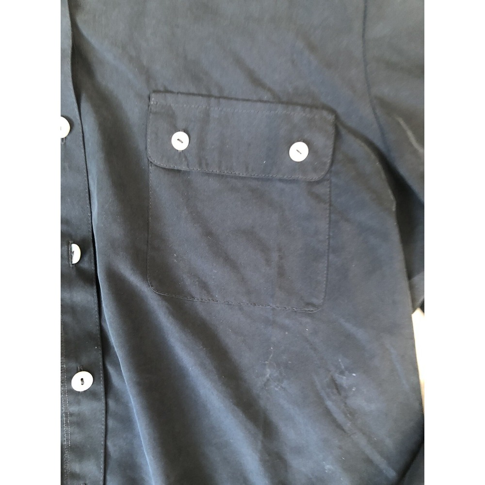 CHICO'S Tunic Black Collarless Long Slv Button Down Eurosummer Sz 1 Medium - Picture 2 of 3